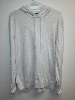 Denver Hayes Men Large Light Gray Pullover Hoodie 100% Cotton Drawstring
